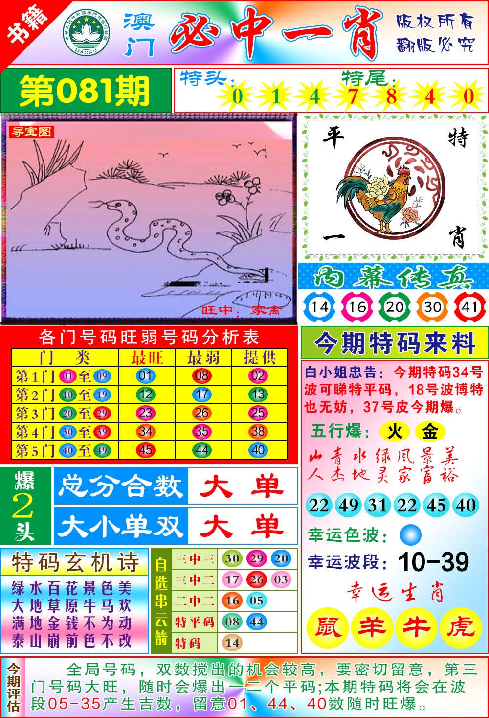 081期澳门玄机一特[图]